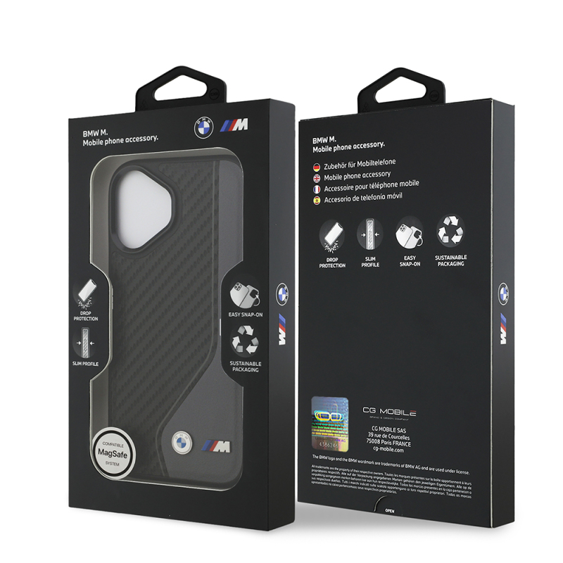 Apple iPhone 17 Case BMW Original Licensed M-Safe Charging Feature Metal BMW and M Logo PU Carbon Design Cover - 17