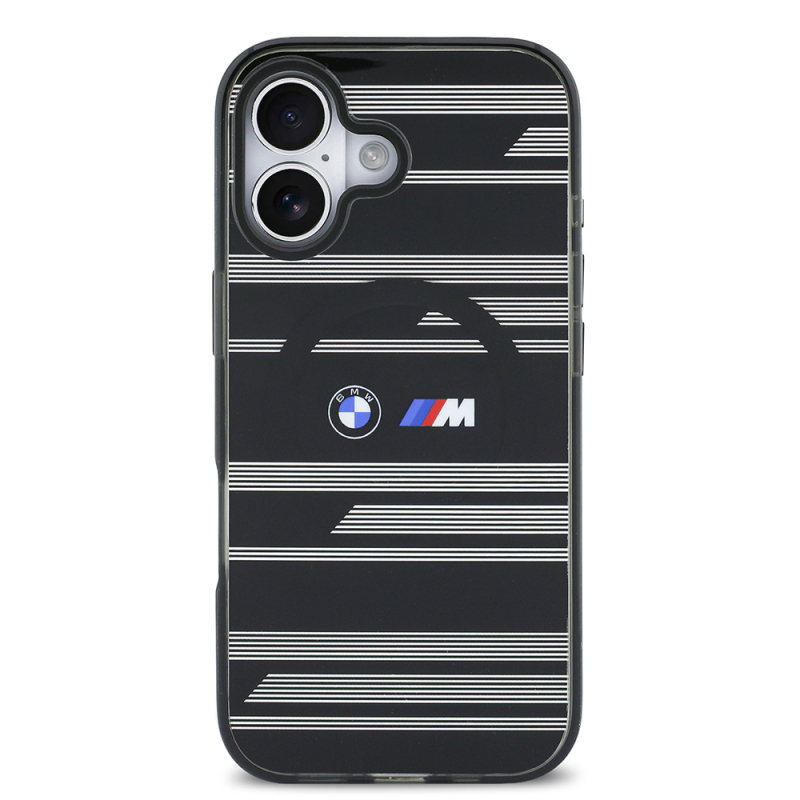 Apple iPhone 17 Case BMW Original Licensed M-Safe Charging Feature Metal Camera Button Horizontal Stripe M Design Cover - 5