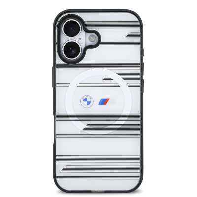Apple iPhone 17 Case BMW Original Licensed M-Safe Charging Feature Metal Camera Button Horizontal Stripe M Design Cover - 12