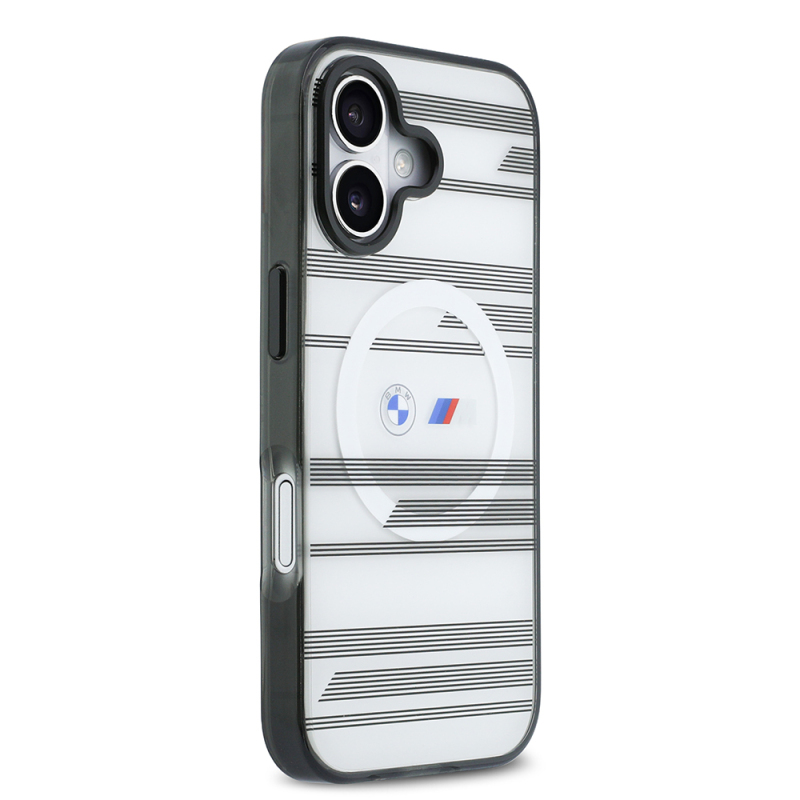 Apple iPhone 17 Case BMW Original Licensed M-Safe Charging Feature Metal Camera Button Horizontal Stripe M Design Cover - 13