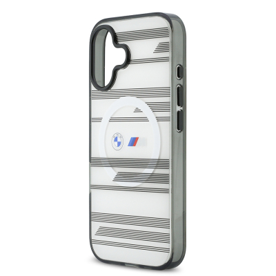 Apple iPhone 17 Case BMW Original Licensed M-Safe Charging Feature Metal Camera Button Horizontal Stripe M Design Cover - 15