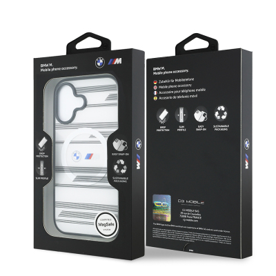 Apple iPhone 17 Case BMW Original Licensed M-Safe Charging Feature Metal Camera Button Horizontal Stripe M Design Cover - 17