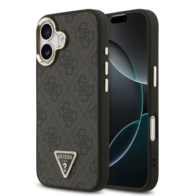 Apple iPhone 17 Case Guess Original Licensed Gold Metal Camera Frame Stone Triangle Logo 4G Patterned Cover - 1