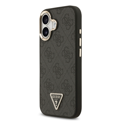 Apple iPhone 17 Case Guess Original Licensed Gold Metal Camera Frame Stone Triangle Logo 4G Patterned Cover - 4