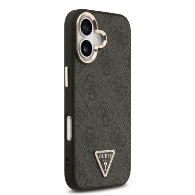 Apple iPhone 17 Case Guess Original Licensed Gold Metal Camera Frame Stone Triangle Logo 4G Patterned Cover - 6