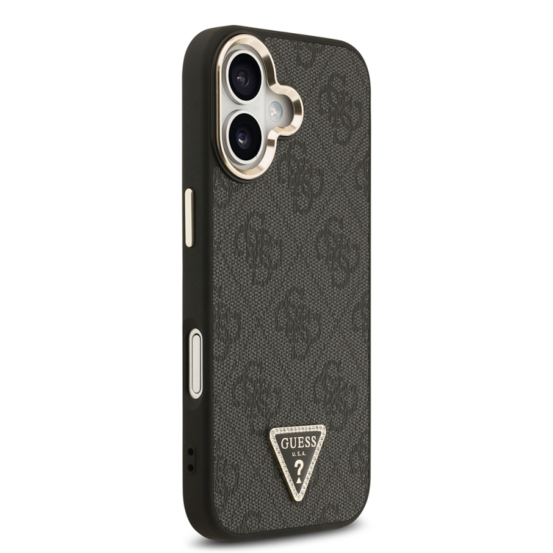 Apple iPhone 17 Case Guess Original Licensed Gold Metal Camera Frame Stone Triangle Logo 4G Patterned Cover - 6