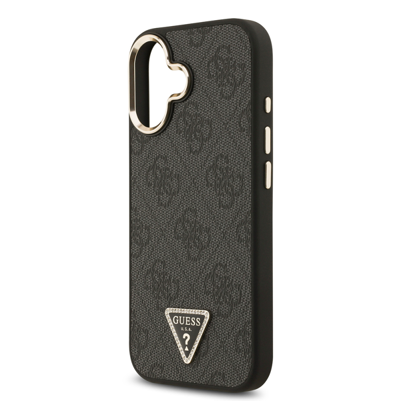 Apple iPhone 17 Case Guess Original Licensed Gold Metal Camera Frame Stone Triangle Logo 4G Patterned Cover - 8