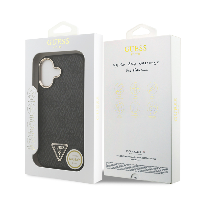 Apple iPhone 17 Case Guess Original Licensed Gold Metal Camera Frame Stone Triangle Logo 4G Patterned Cover - 10