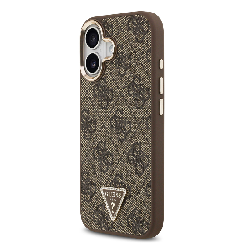 Apple iPhone 17 Case Guess Original Licensed Gold Metal Camera Frame Stone Triangle Logo 4G Patterned Cover - 11
