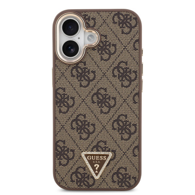 Apple iPhone 17 Case Guess Original Licensed Gold Metal Camera Frame Stone Triangle Logo 4G Patterned Cover - 12