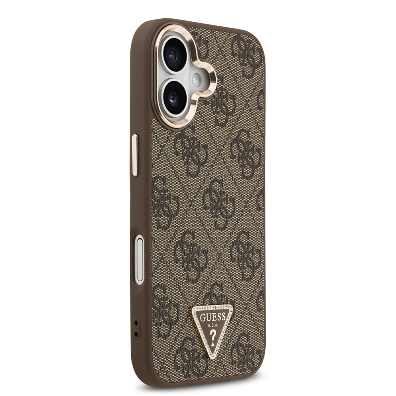 Apple iPhone 17 Case Guess Original Licensed Gold Metal Camera Frame Stone Triangle Logo 4G Patterned Cover - 13