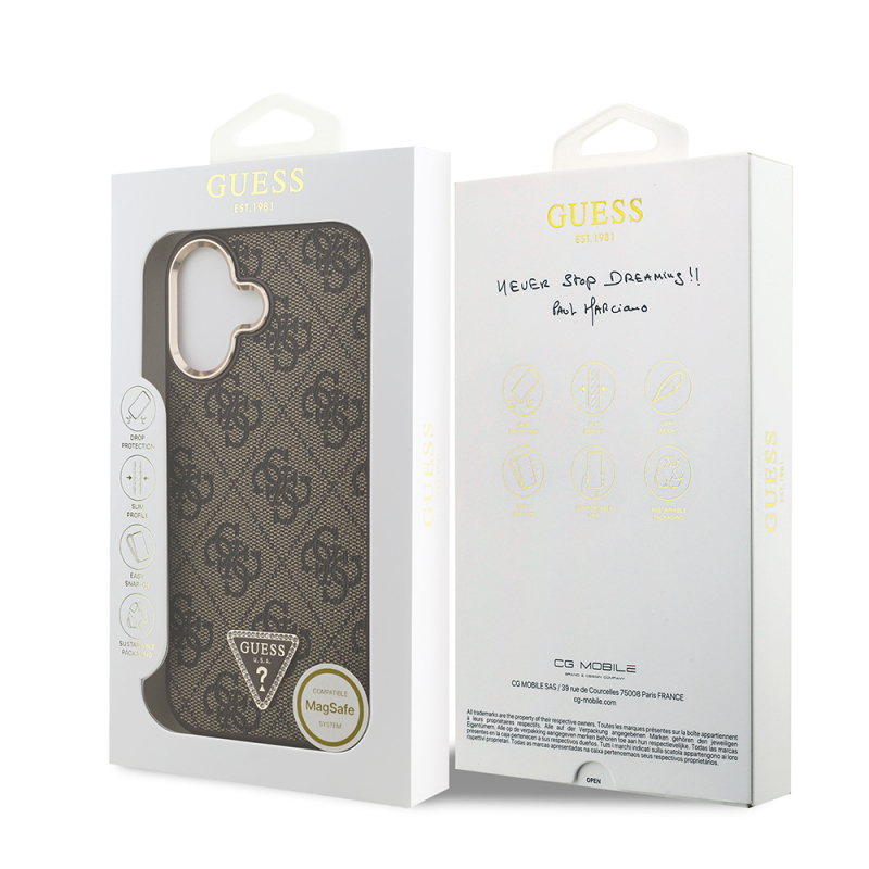 Apple iPhone 17 Case Guess Original Licensed Gold Metal Camera Frame Stone Triangle Logo 4G Patterned Cover - 17