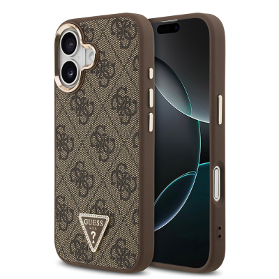 Apple iPhone 17 Case Guess Original Licensed Gold Metal Camera Frame Stone Triangle Logo 4G Patterned Cover - 3