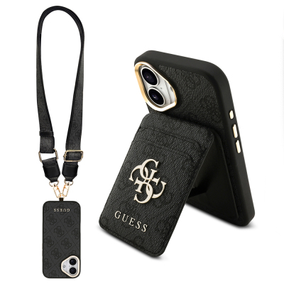 Apple iPhone 17 Case Guess Original Licensed M-safe Charging Case with Strap and 4G Logo Card Holder - 1