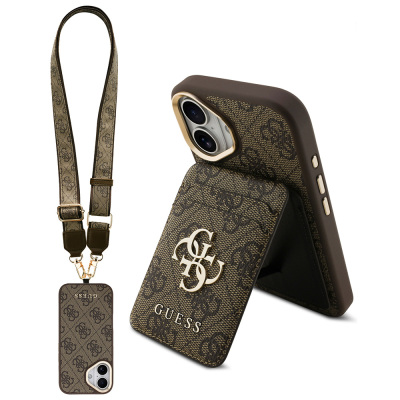 Apple iPhone 17 Case Guess Original Licensed M-safe Charging Case with Strap and 4G Logo Card Holder - 3