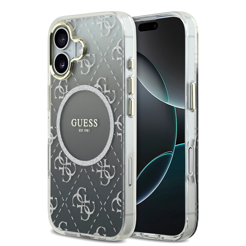 Apple iPhone 17 Case Guess Original Licensed M-safe Charging Feature 4G Patterned Glitter Silicone Cover - 1