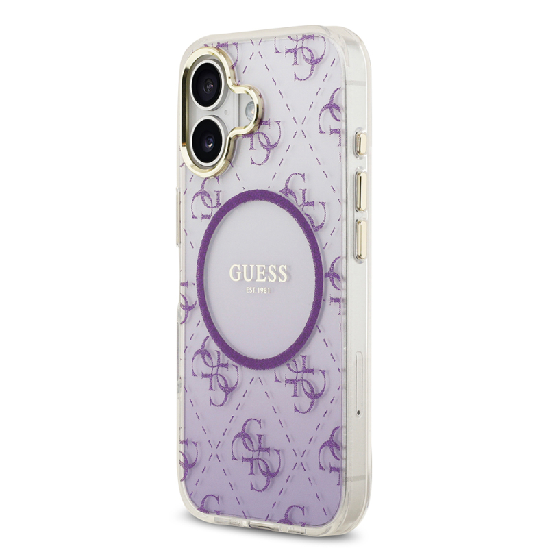 Apple iPhone 17 Case Guess Original Licensed M-safe Charging Feature 4G Patterned Glitter Silicone Cover - 19