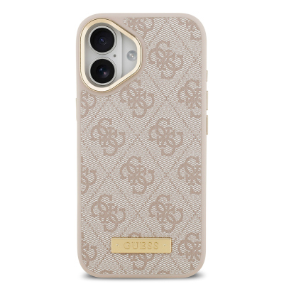 Apple iPhone 17 Case Guess Original Licensed M-safe Charging Feature 4G Patterned PU Metal Plate Classic Logo Cover - 5