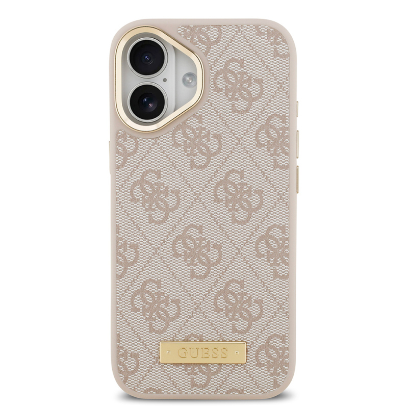 Apple iPhone 17 Case Guess Original Licensed M-safe Charging Feature 4G Patterned PU Metal Plate Classic Logo Cover - 5