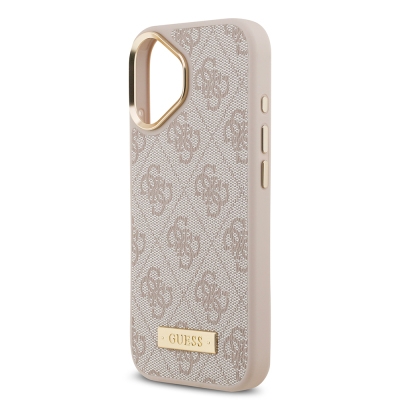Apple iPhone 17 Case Guess Original Licensed M-safe Charging Feature 4G Patterned PU Metal Plate Classic Logo Cover - 9