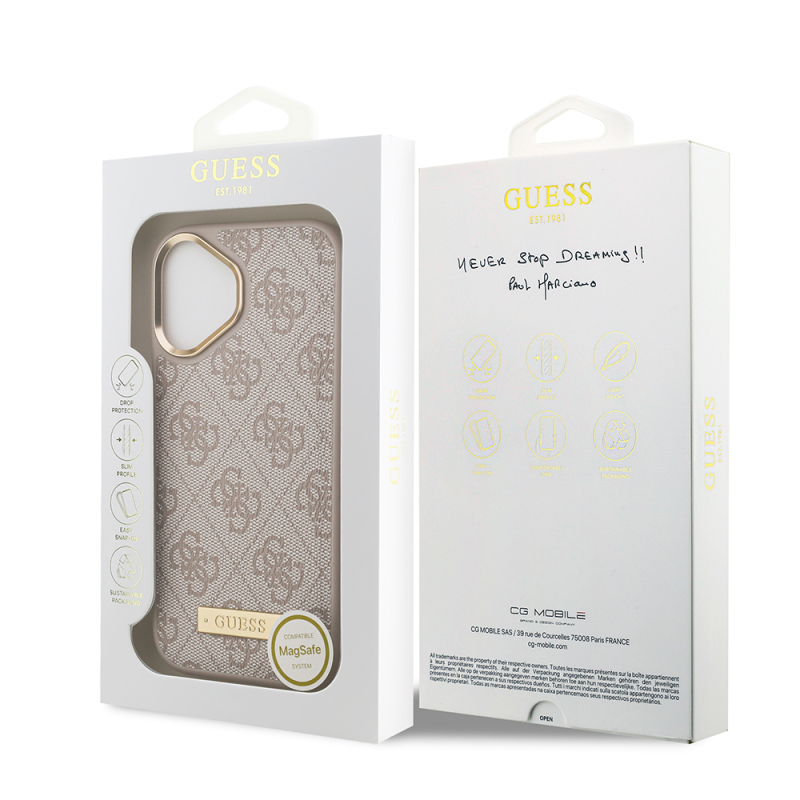 Apple iPhone 17 Case Guess Original Licensed M-safe Charging Feature 4G Patterned PU Metal Plate Classic Logo Cover - 23
