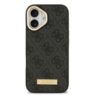 Apple iPhone 17 Case Guess Original Licensed M-safe Charging Feature 4G Patterned PU Metal Plate Classic Logo Cover - 12