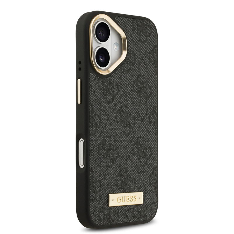 Apple iPhone 17 Case Guess Original Licensed M-safe Charging Feature 4G Patterned PU Metal Plate Classic Logo Cover - 13