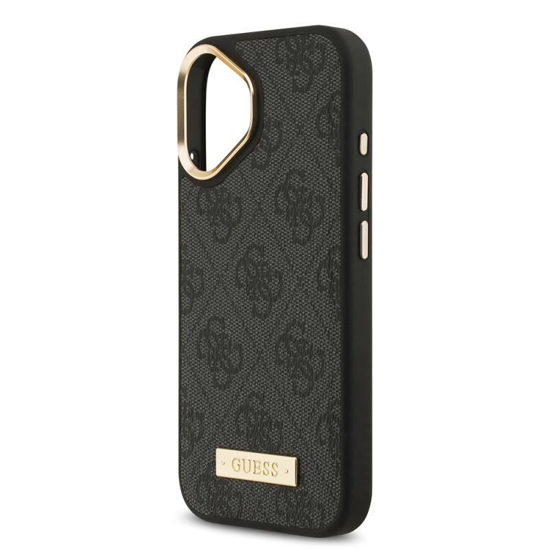 Apple iPhone 17 Case Guess Original Licensed M-safe Charging Feature 4G Patterned PU Metal Plate Classic Logo Cover - 16