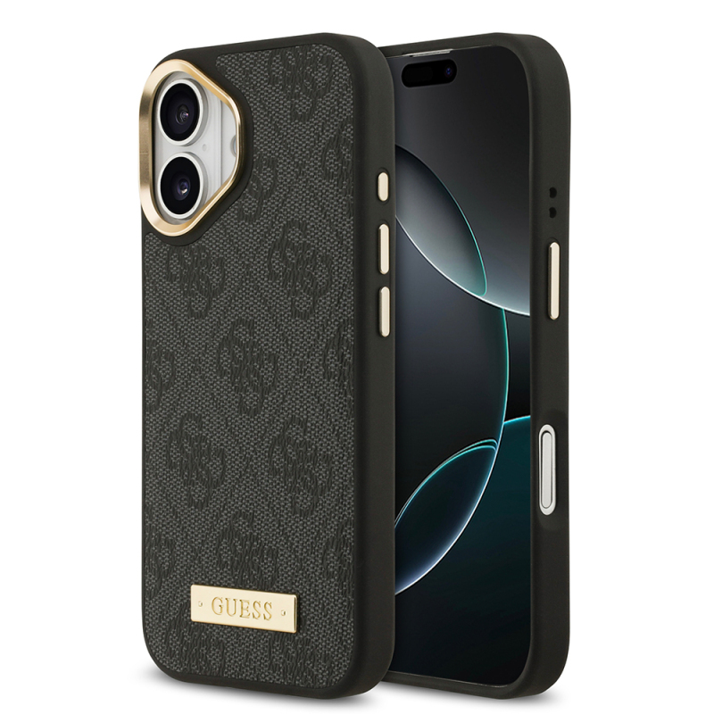Apple iPhone 17 Case Guess Original Licensed M-safe Charging Feature 4G Patterned PU Metal Plate Classic Logo Cover - 3