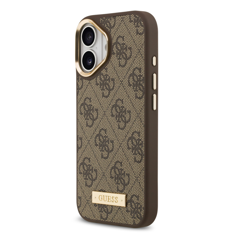 Apple iPhone 17 Case Guess Original Licensed M-safe Charging Feature 4G Patterned PU Metal Plate Classic Logo Cover - 17