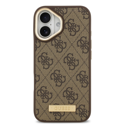 Apple iPhone 17 Case Guess Original Licensed M-safe Charging Feature 4G Patterned PU Metal Plate Classic Logo Cover - 18