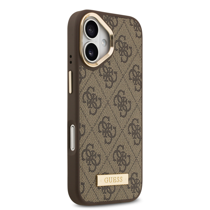 Apple iPhone 17 Case Guess Original Licensed M-safe Charging Feature 4G Patterned PU Metal Plate Classic Logo Cover - 19