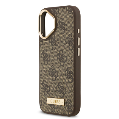 Apple iPhone 17 Case Guess Original Licensed M-safe Charging Feature 4G Patterned PU Metal Plate Classic Logo Cover - 21