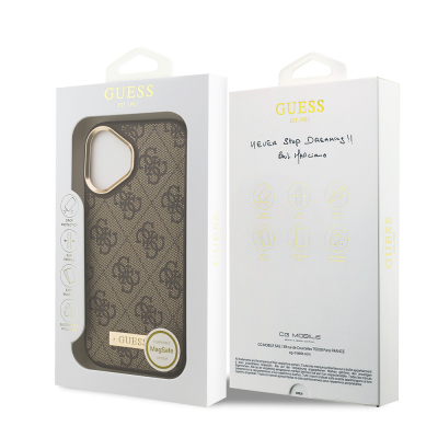 Apple iPhone 17 Case Guess Original Licensed M-safe Charging Feature 4G Patterned PU Metal Plate Classic Logo Cover - 25