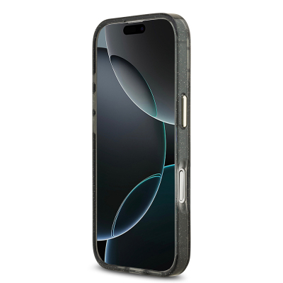 Apple iPhone 17 Case Guess Original Licensed M-safe Charging Feature Glittery Flower Patterned Metal Camera Frame Triangle Logo Cover - 9