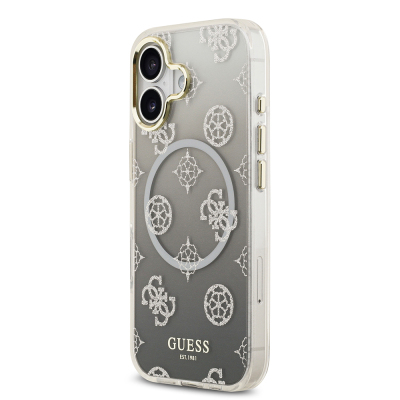 Apple iPhone 17 Case Guess Original Licensed M-safe Charging Feature Glittery Peony Patterned Silicone Cover - 4