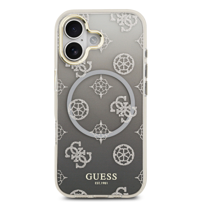 Apple iPhone 17 Case Guess Original Licensed M-safe Charging Feature Glittery Peony Patterned Silicone Cover - 5