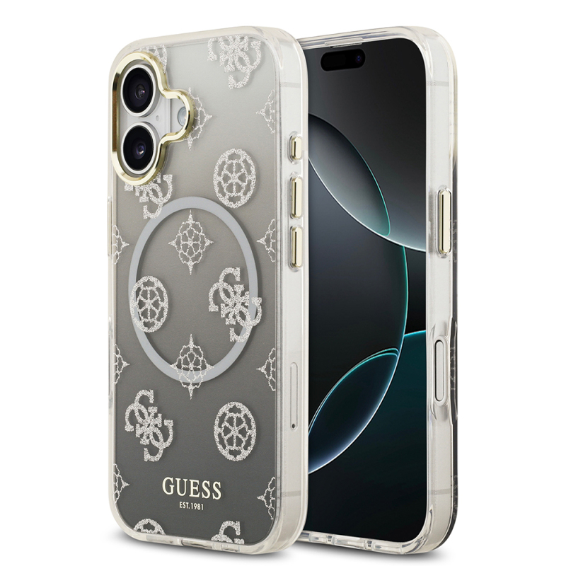 Apple iPhone 17 Case Guess Original Licensed M-safe Charging Feature Glittery Peony Patterned Silicone Cover - 2