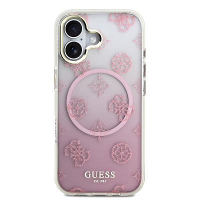 Apple iPhone 17 Case Guess Original Licensed M-safe Charging Feature Glittery Peony Patterned Silicone Cover - 12