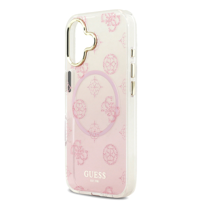 Apple iPhone 17 Case Guess Original Licensed M-safe Charging Feature Glittery Peony Patterned Silicone Cover - 15