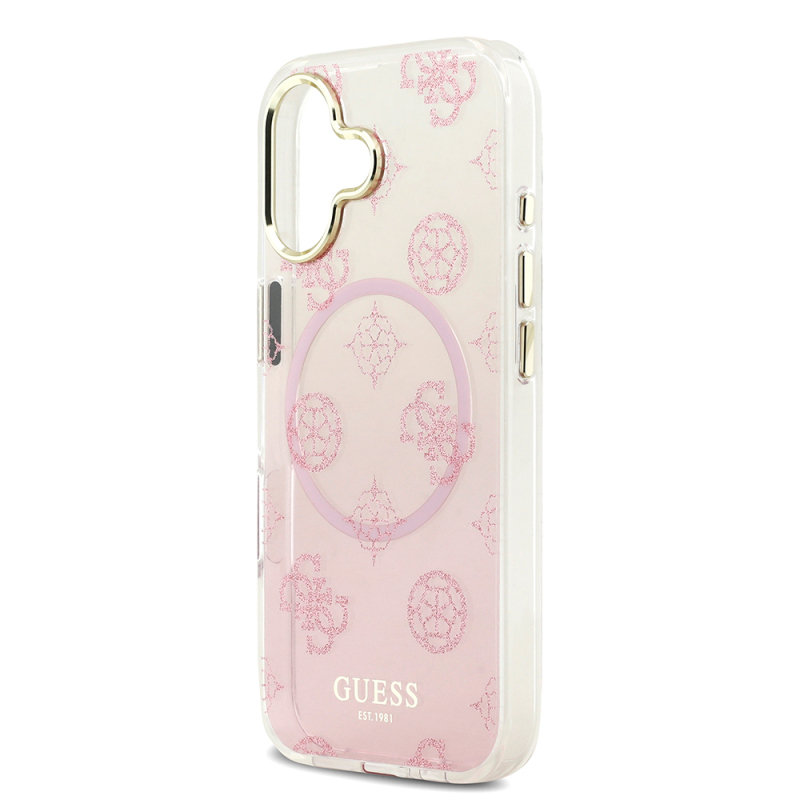 Apple iPhone 17 Case Guess Original Licensed M-safe Charging Feature Glittery Peony Patterned Silicone Cover - 15