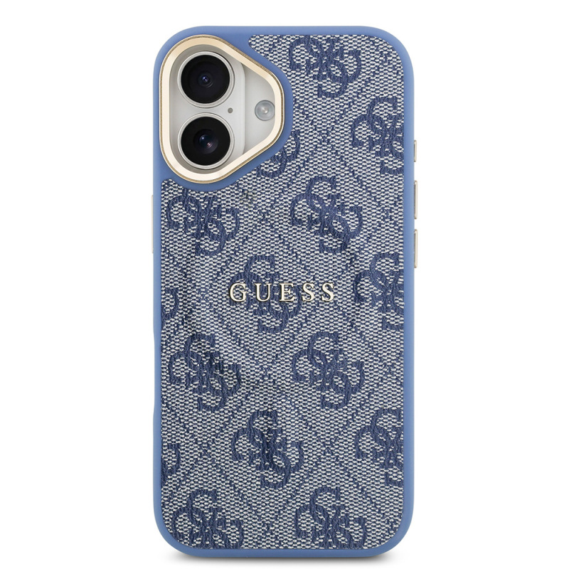 Apple iPhone 17 Case Guess Original Licensed M-safe Charging Feature Gold Metal Camera Frame PU Leather 4G Patterned Text Logo Cover - 21