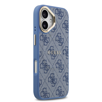 Apple iPhone 17 Case Guess Original Licensed M-safe Charging Feature Gold Metal Camera Frame PU Leather 4G Patterned Text Logo Cover - 22