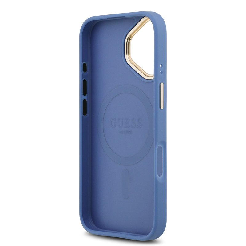 Apple iPhone 17 Case Guess Original Licensed M-safe Charging Feature Gold Metal Camera Frame PU Leather 4G Patterned Text Logo Cover - 25