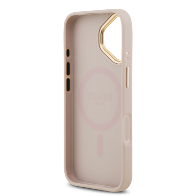 Apple iPhone 17 Case Guess Original Licensed M-safe Charging Feature Gold Metal Camera Frame PU Leather 4G Patterned Text Logo Cover - 32