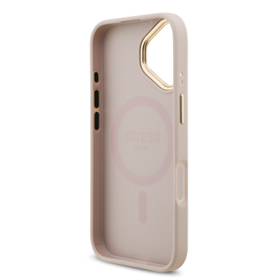 Apple iPhone 17 Case Guess Original Licensed M-safe Charging Feature Gold Metal Camera Frame Stone 4G Logo Cover - 24