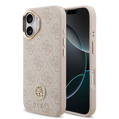 Apple iPhone 17 Case Guess Original Licensed M-safe Charging Feature Gold Metal Camera Frame Stone 4G Logo Cover - 4