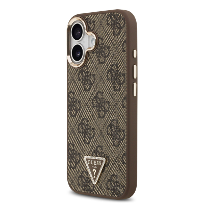 Apple iPhone 17 Case Guess Original Licensed M-safe Charging Feature Gold Metal Camera Frame Stone Triangle Logo 4G Patterned Cover - 11