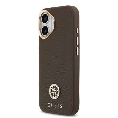 Apple iPhone 17 Case Guess Original Licensed M-Safe Charging Feature Grained Text and Stone 4G Logo Cover - 5