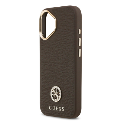 Apple iPhone 17 Case Guess Original Licensed M-Safe Charging Feature Grained Text and Stone 4G Logo Cover - 9